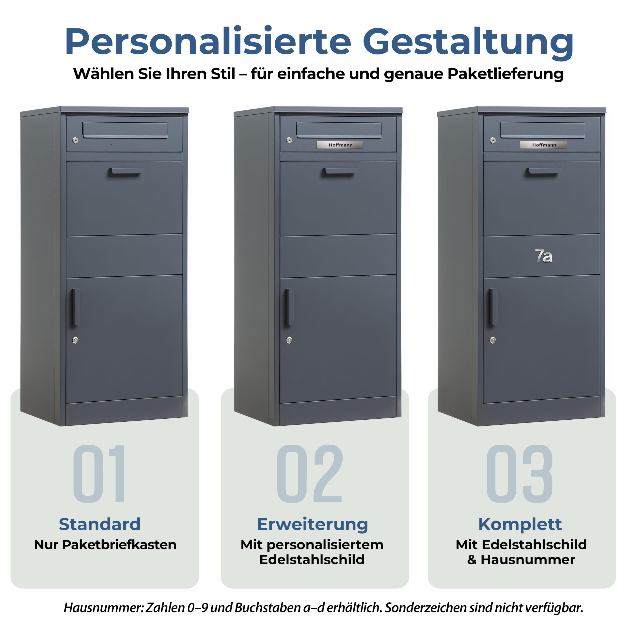 Zedelmaier Paketbox, Briefkasten mit Paketfach, 112 x 50 x 39 cm, Anthrazit | XXL Paketkasten für draußen, Paketbriefkasten, 85 L; personalisiert mit Lasergravur, Namensschild, Hausnummer, 4 Schlüssel