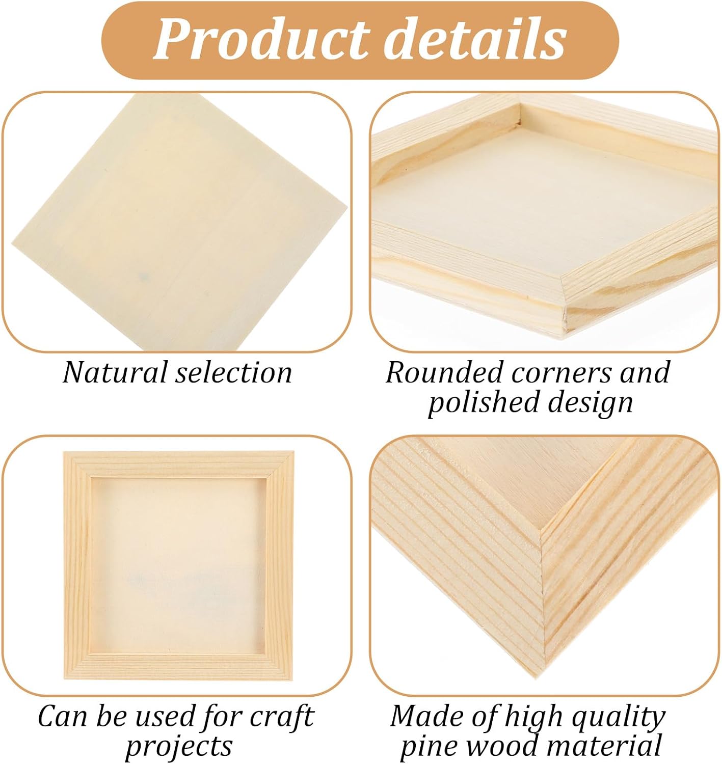 20 Pack 5x5 Inch Wood Canvas Panels, 1cm Thick Unfinished Pine Wooden Boards for Artists, Painting, Burning, Pouring Art, String Crafts and DIY Projects