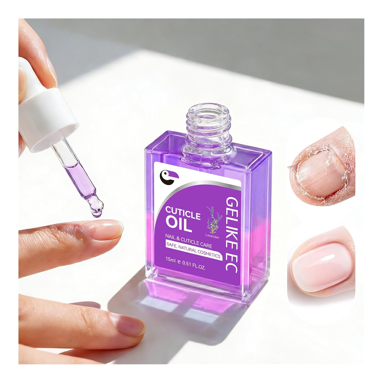 gelike ec Lavender Cuticle Repair Oil for Damaged Nails - Strengthens Weak Thin Nails, Promotes Growth, Quick Dry Moisturizer 15ML