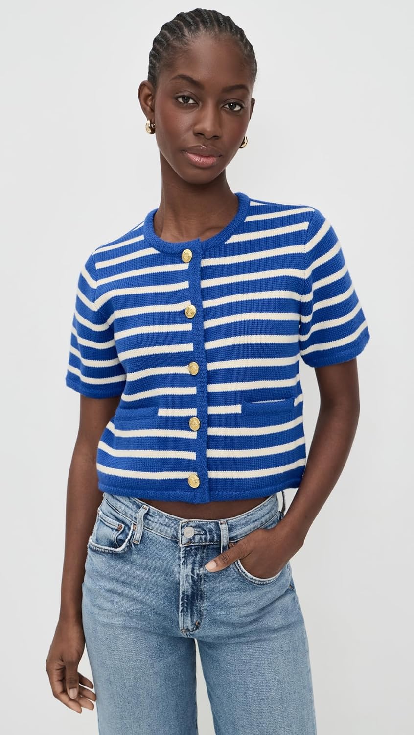 English Factory Women's Knit Striped Sweater Cardigan