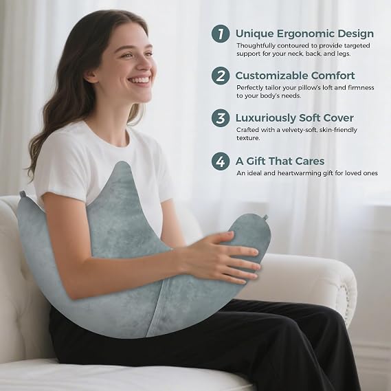 RQUXMT Shoulder Surgery Pillow, Rotator Cuff Pillow, Side Sleeper Pillow with Pocket & Adjustable Strap, Arm Support for Injury, Post-Op Care, Pain Relief (Dusty Green)