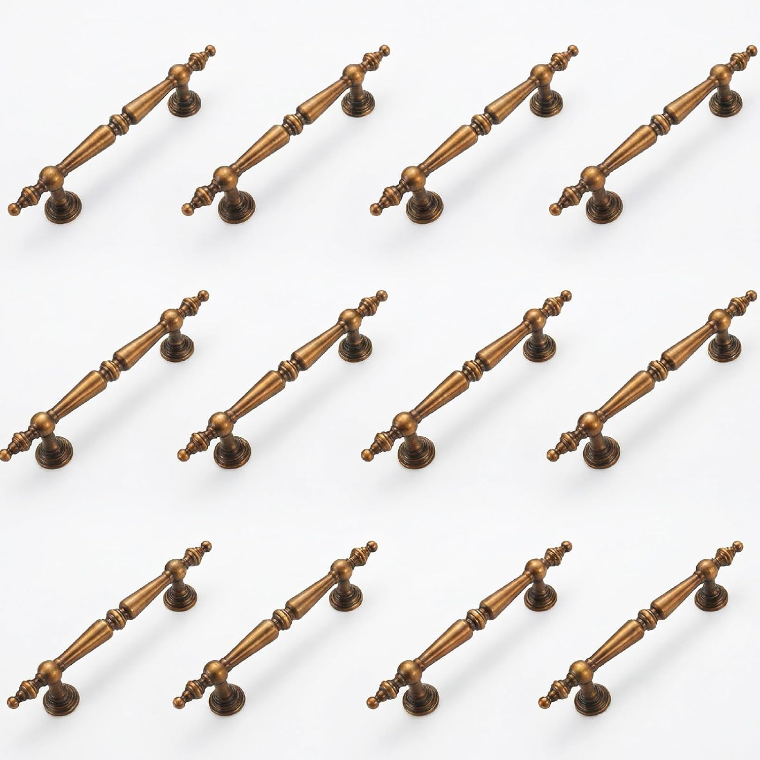 12 Pcs Antique Brass Cabinet Pulls Handles Drawer Handles Closet 110 mm Hole Center Vintage Cabinet Pulls for Hardware Hole Center Dresser Bathroom Kitchen