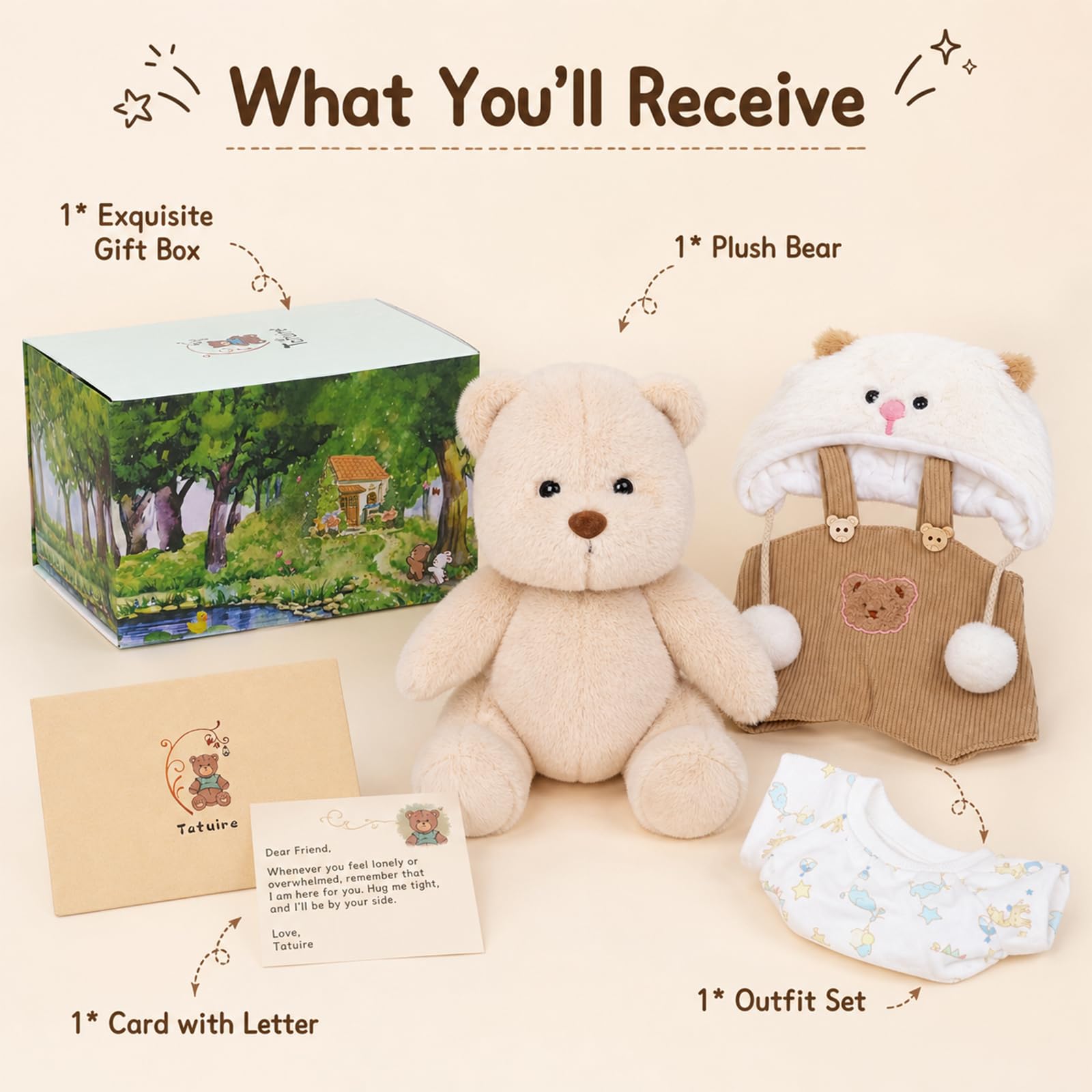 Teddy Angels Orsacchiotto di peluche da 30 cm, con un capo di abbigliamento, regalo per bambini, ragazze, donne, compleanno, (vestito di agnello marrone)