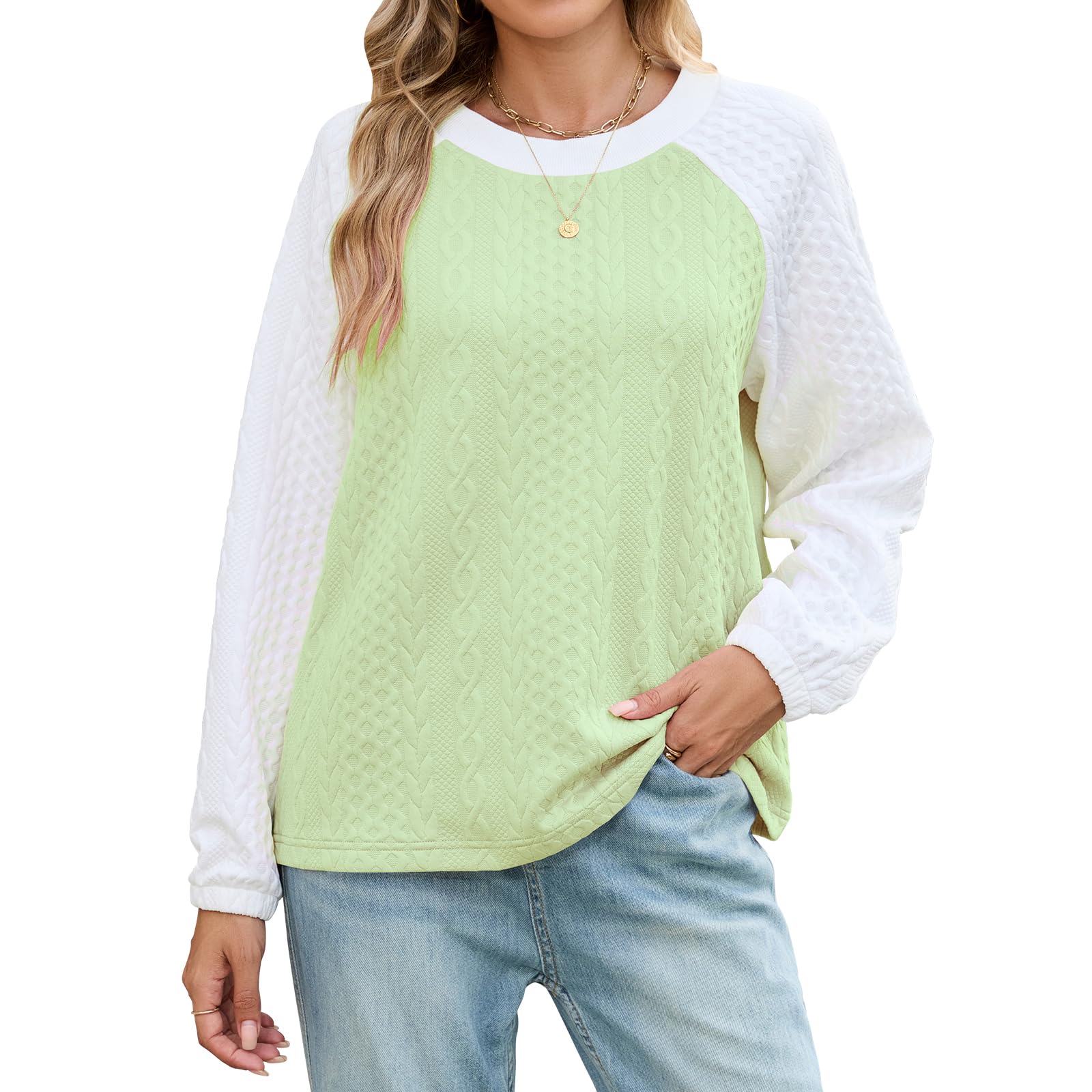 Quatrefox Shirt Damen Langarm Tshirt Elegant Rundhals Sweatshirt Grundlegend Tunika Farbblock Damenshirt Freizeit Langarmshirt Frühling Herbst Oberteile T Shirt