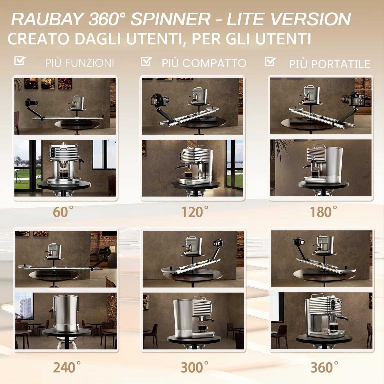 RAUBAY 360 gradi Spinner (lite versione), piatto girevole professionale per fotografia, piattaforma video fotografico, cursore girevole per fotocamera per video commerciali, fotografia del prodotto