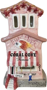 Blue Sky Ceramics Coral Cove Fish Chips Candle House, Multi 19207