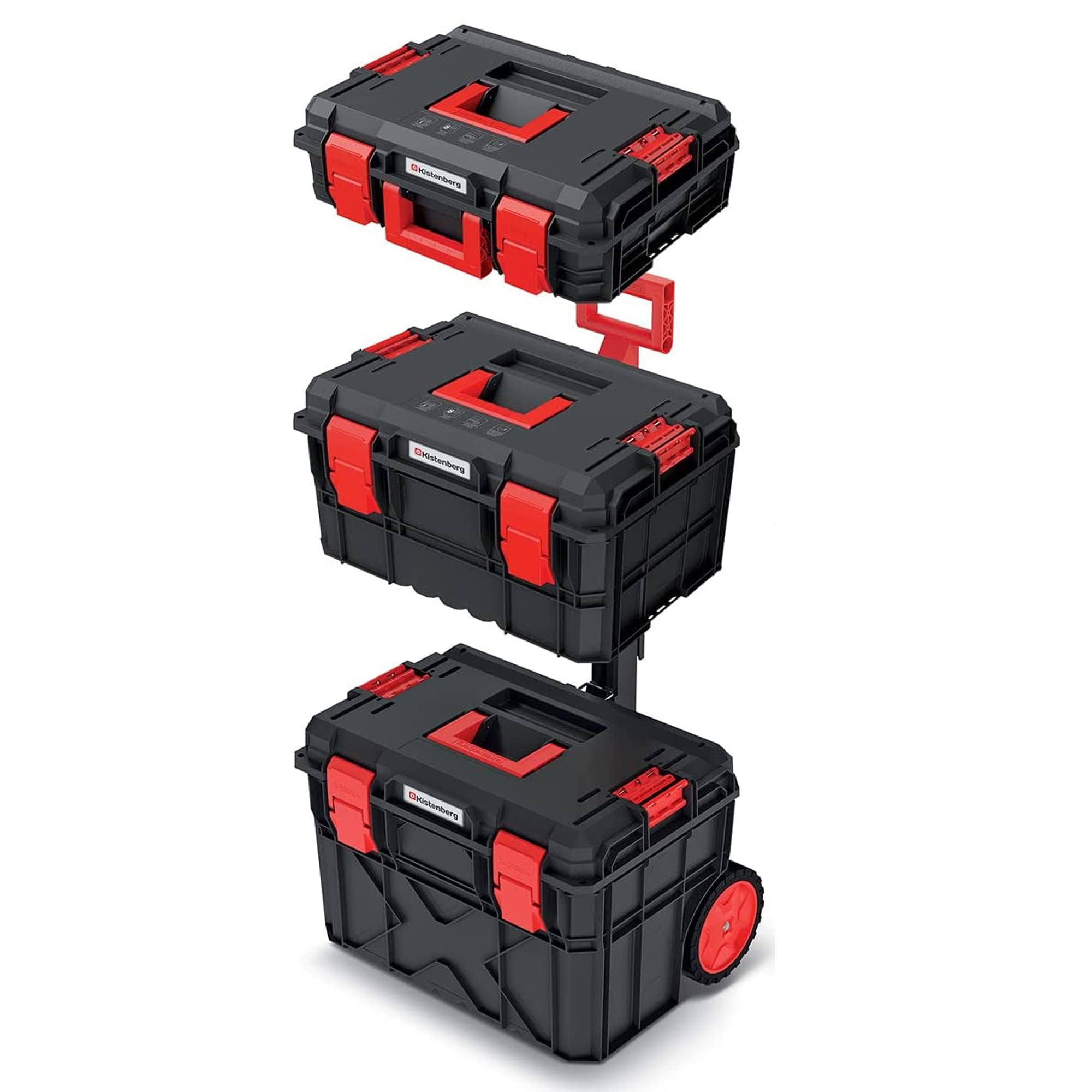 Juego de 3 cajas de herramientas 3 en 1 con ruedas para taller, resistente al polvo y al agua, plástico, 546 x 380 x 870 mm