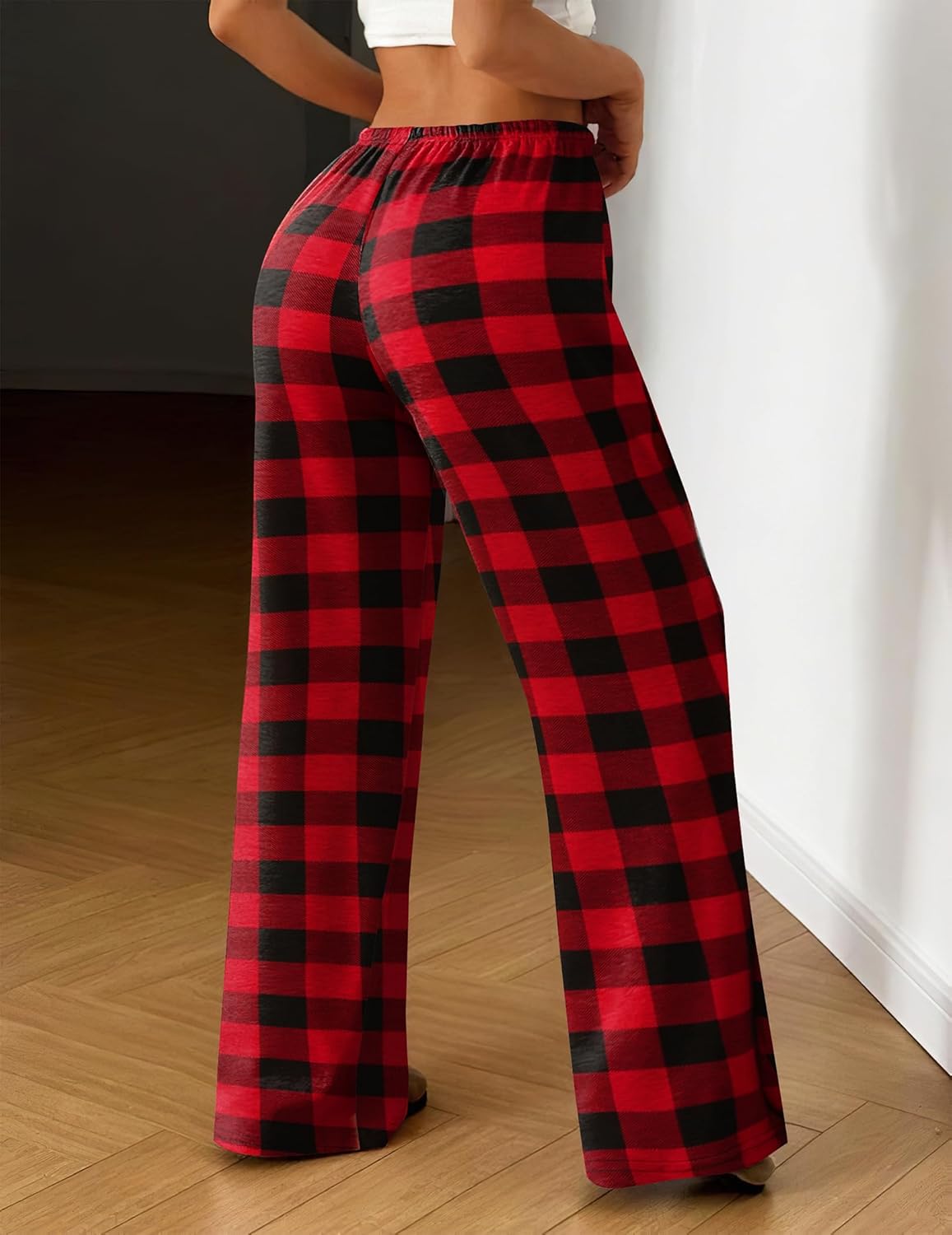 Ekouaer Schlafanzughose Damen Lang Pyjamahose Karierte Schlafhose Weich Freizeithose für Frauen Yogahose Strandhose mit Taschen und Kordelzug S-XXL - Image 5