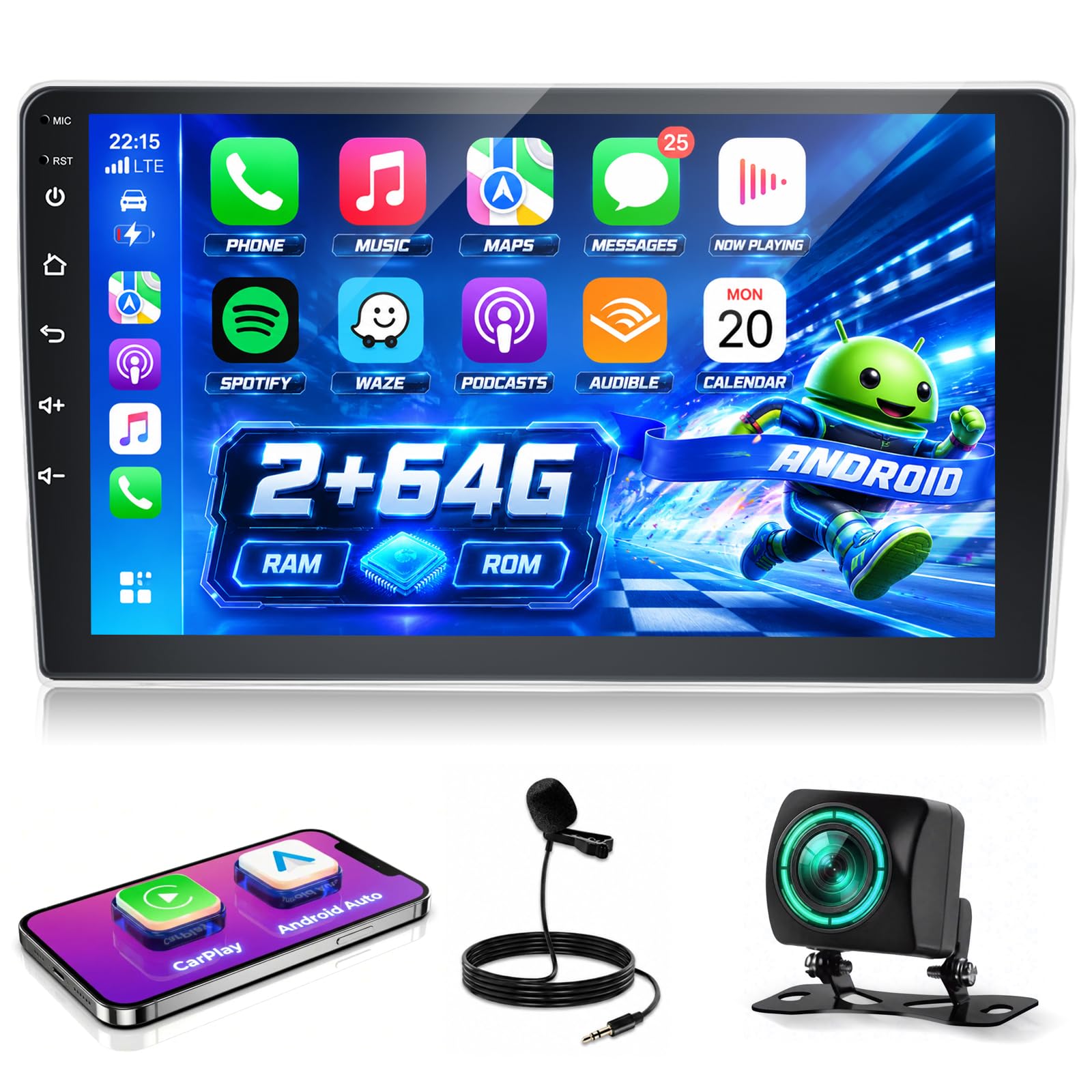 NHOPEEW 2G+64G Android Car Radio para Toyota Avensis 2002-2008 - Wireless Carplay & Android Auto - 9 Pulgadas Stereo con WiFi EQ GPS Mirror Link FM RDS + AHD Cámara de visión Trasera&Mic
