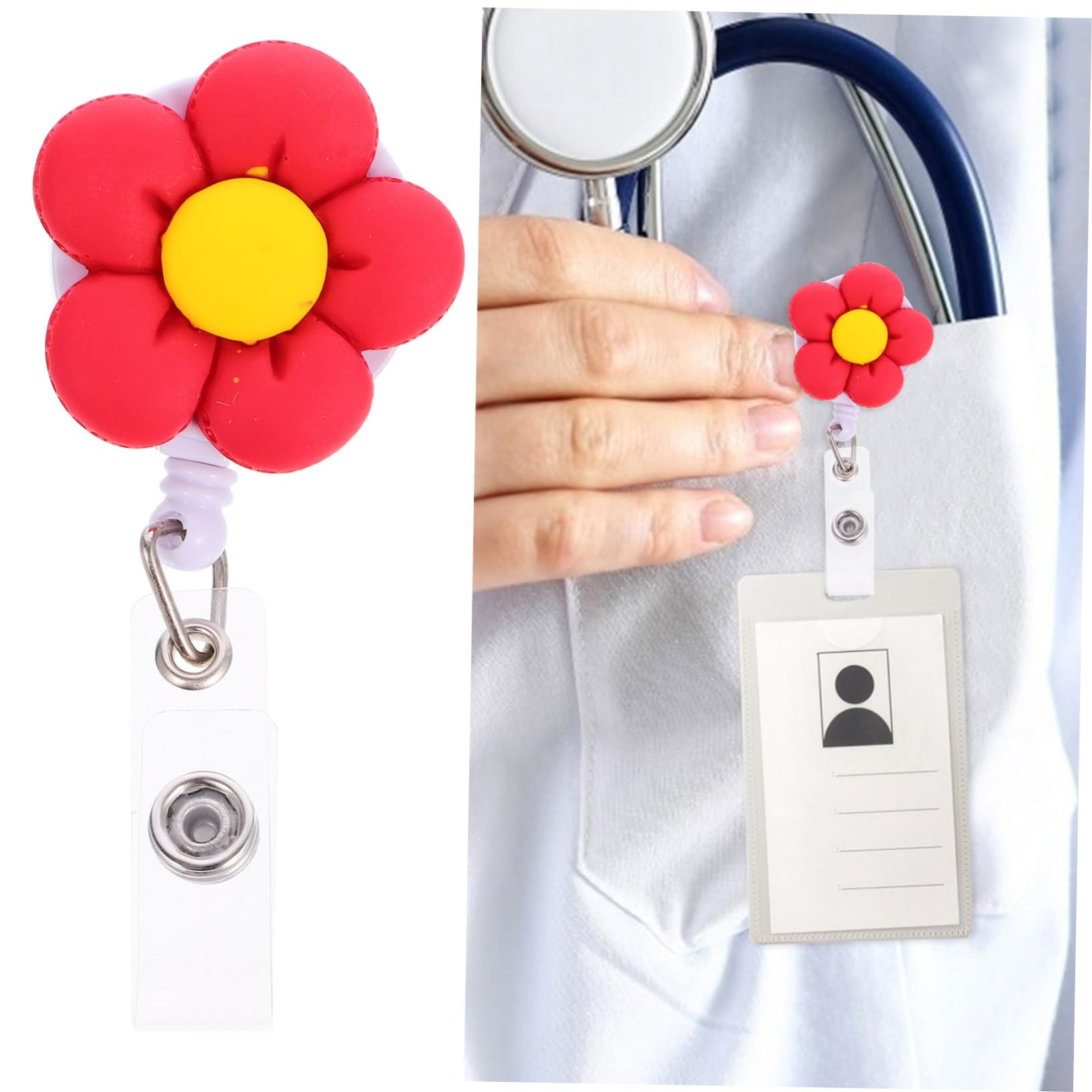 16pezzi Badge Holder Retrattabili Colorati Per Medici e Studenti Design Resistente e Leggero Facile Accesso Id e Tessere Include Fiori Arancione