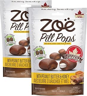 Zoë Pill Pops for Dogs, Peanut Butter with Honey Recipe, 2 Pack - All Natural Healthy Dog Treats to Hide Medication