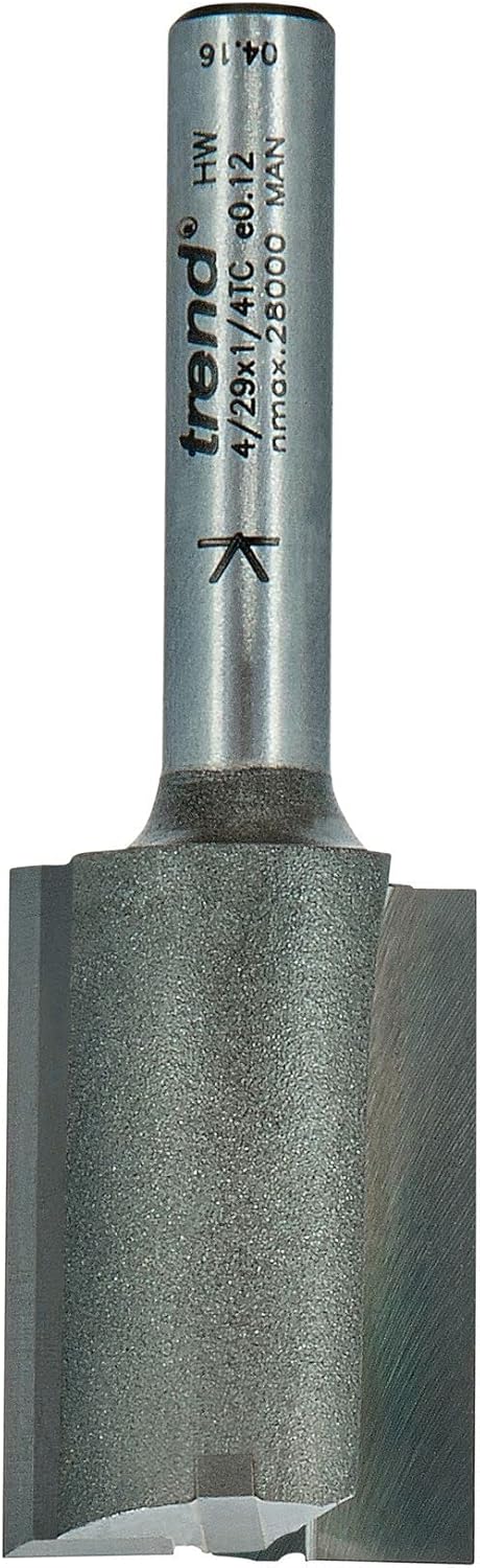 Trend Professional Straight Two Flute Router Cutter, 1/4 Inch Shank, 45/64" Cut Diameter & 63/64" Cut Length, Tungsten Carbide Tipped, 4/29X1/4TC