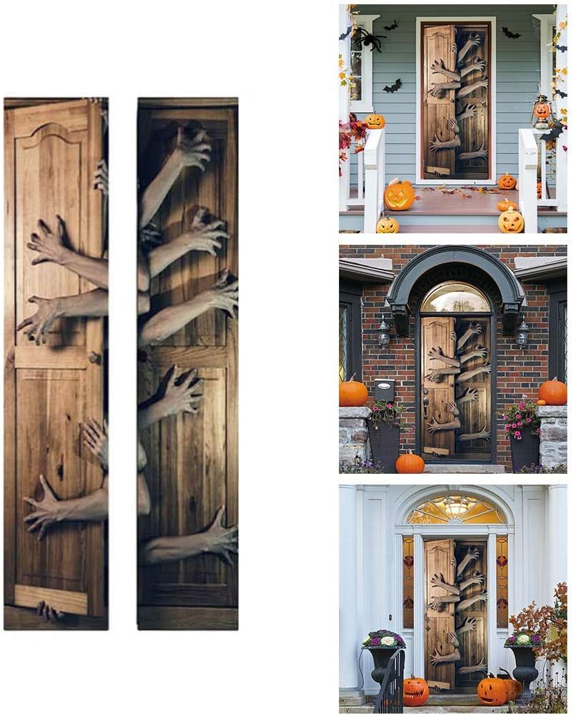 Halloween Trick or Treat Door Stickers, Scary 3D Creative Wall Decal Stickers Window Door Sticker Haunted Houses Props Decorations Halloween Party Decors Made in China