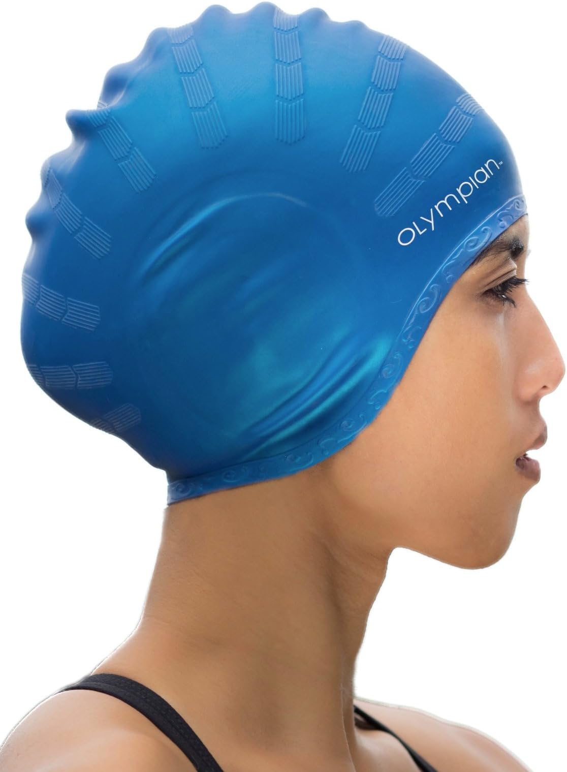 Olympian Swim Caps for Women with Long Hair, One Size Fits All, Soft Silicone, (Blue)