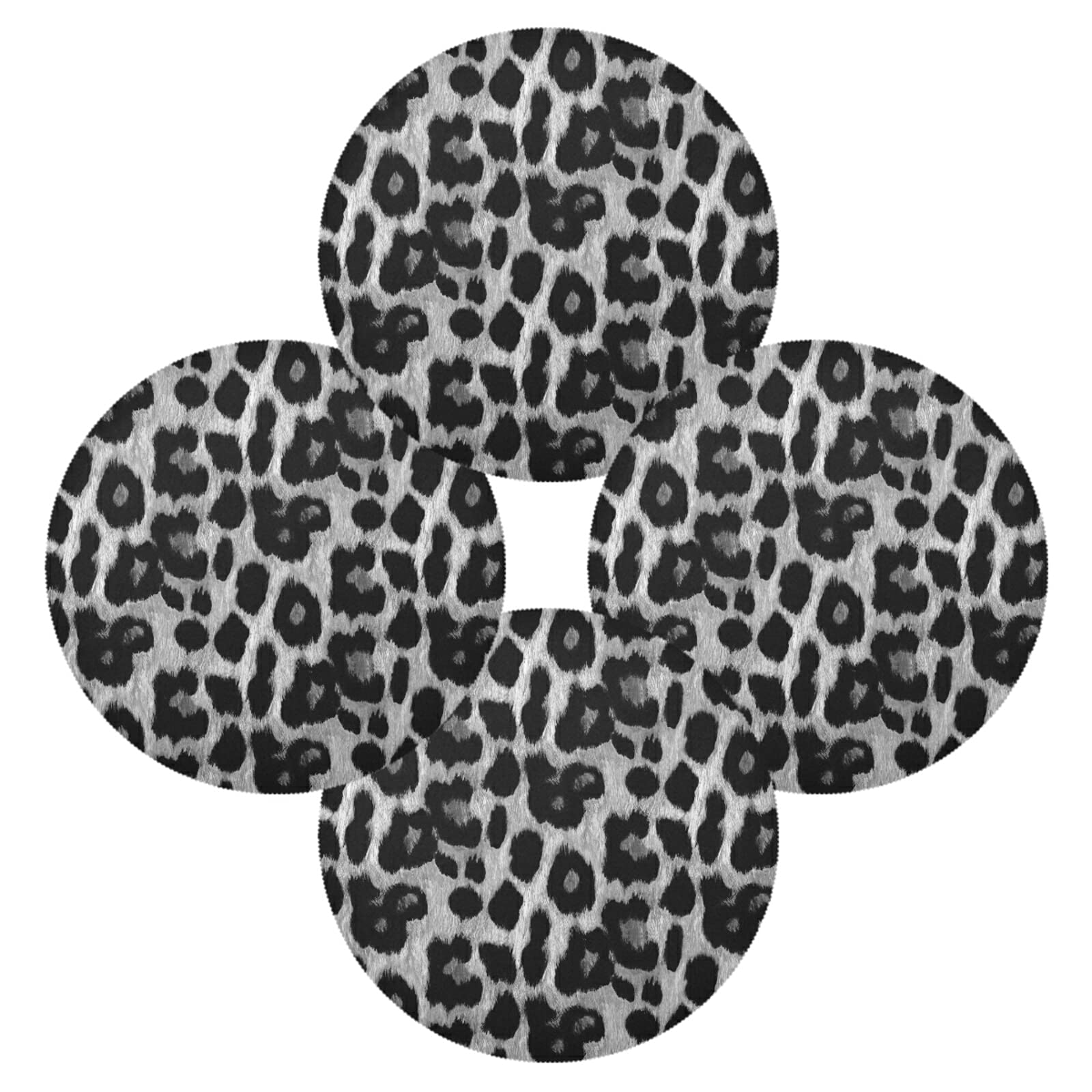 Poeticcity Multi 14 Animal Print, Black White Leopard Skin Texture, Black White Dots Set Of 4 Table Placemat, Non-Slip Place Mats Protector Washable Plate Mat Holder, 15.4 Inches Round Desk Pad For Kitchen Dining