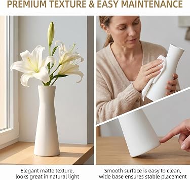18cm White Ceramic Bud Vase Tall Conic Single Stem Flower Vase Small Floral Centerpiece for Wedding Office Home Table Decor