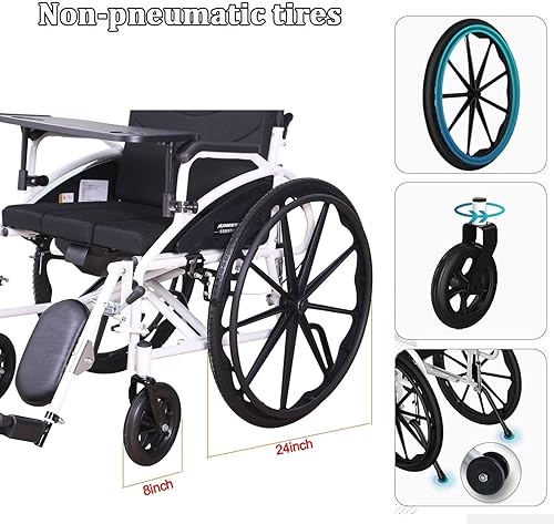 Miniatura 7 de Silla de ruedas reclinable completa para adultos, sillas de ruedas plegables ligeras, respaldo alto y reposacabezas extraíbles, silla de ruedas