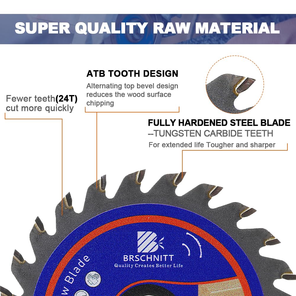 Carbide Tipped Teeth Compact Circular Saw Blade 24T 3 3/8"- BRSCHNITT 10pcs Wood Cutting Saw Blade for General Purpose Cutting & Trimming Wood, Plastic and Composite Materials Arbor:3/5"-3/8"
