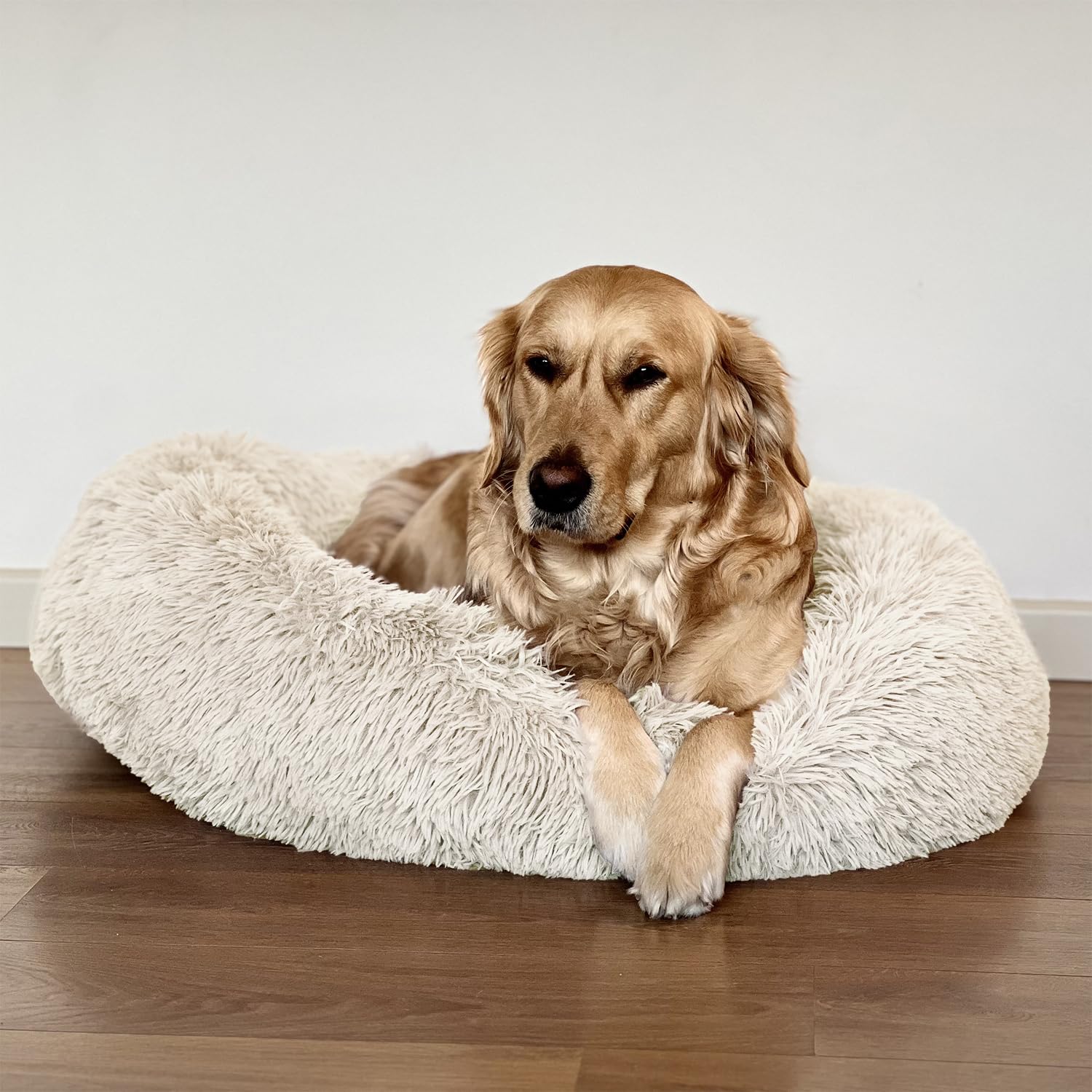 PATAM Cama Redonda de Felpa para Perros y Gatos con Funda Lavable a máquina, Antideslizante - Alaska Crema, Extra-Large 81 cm