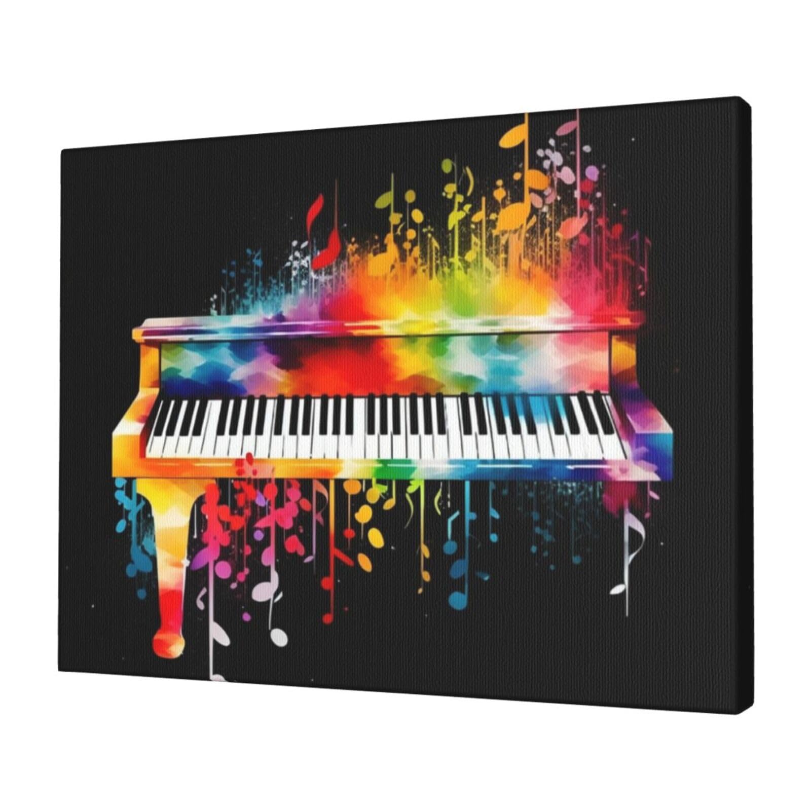 KLOPH Colorful Piano Keyboard Music Note Canvas Wall Art for Living Room 12"x16" Modern Artwork Painting for Bathroom Hanging Canvas Prints Aesthetic Wallart for Bedroom Kitchen Office Wall Decor