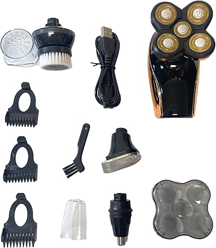 Miniatura 3 de 6 en 1 Máquina de afeitar eléctrica para hombres IPX7 impermeable con cortapelos/nariz pelo/patillas Trimmer Grooming Head Shaver kit