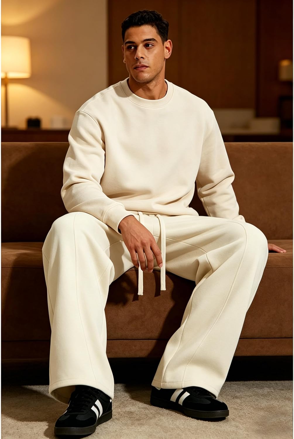 ZUY Men's Baggy Fleece Sweatpants Cotton Lounge Open Bottom Athletic Pants Straight Leg Drawstring with Pockets image 3
