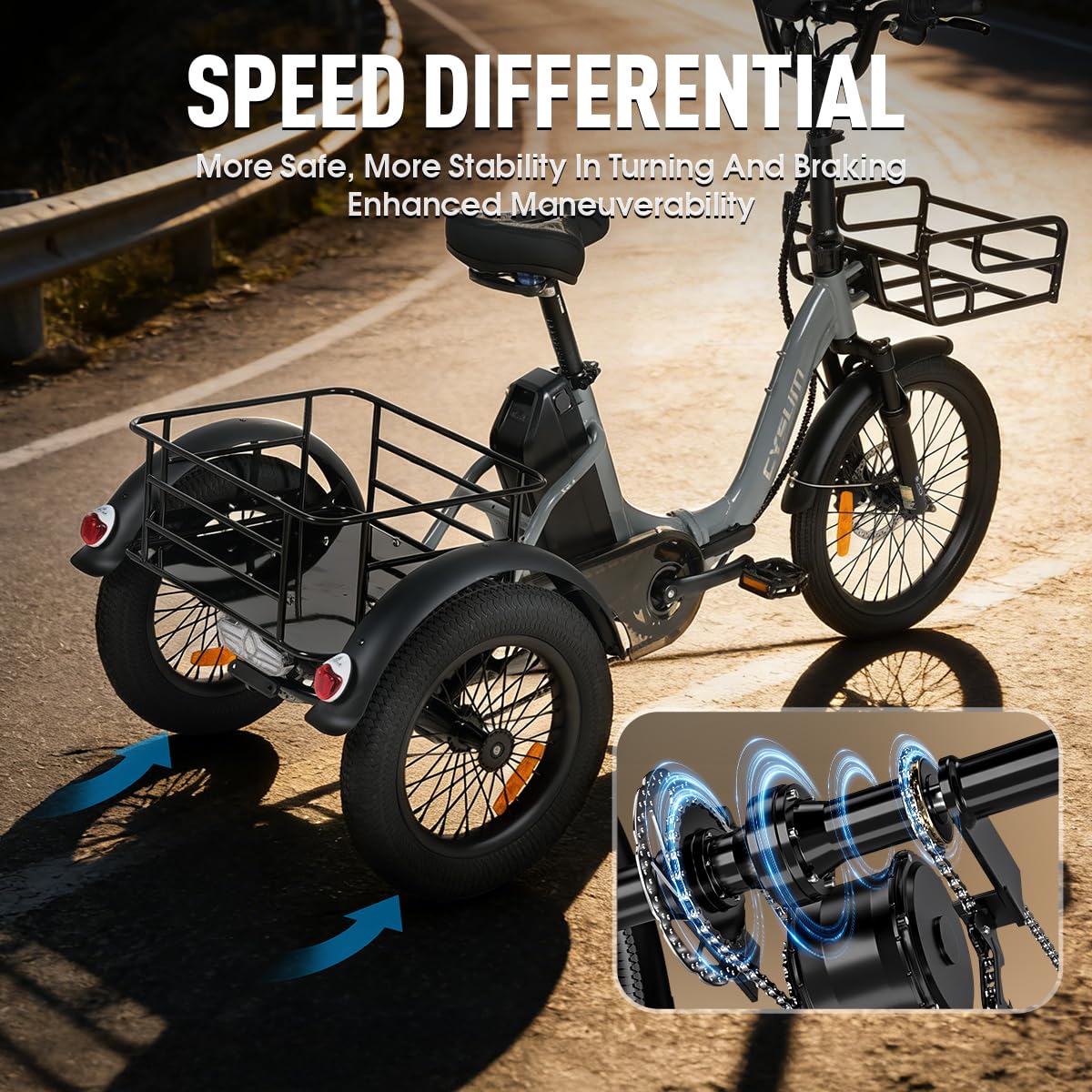 Triciclo elettrico Antgooat AG1 Pro, bicicletta elettrica pieghevole per adulti, dotata di batteria da 48 V e 20 Ah, con un'autonomia fino a 150 km, dotata di portapacchi sia anteriore che posteriore,