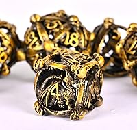 Vista 7 de DND Juego de dados de metal, UBEUCK 7 piezas de dados de metal DND para cajas de juegos de mesa de Calabozos y Dragones (equipo de bronce)