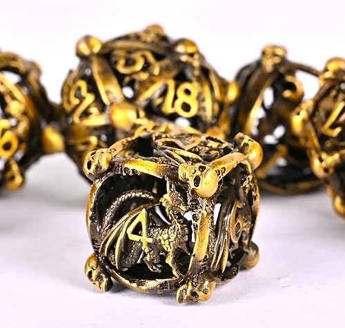 Miniatura 7 de UBEUCK Juego de 7 dados DND, dados de mazmorras y dragones y dados mecánicos, juego único de dados de metal, juego de dados poliédricos steampunk