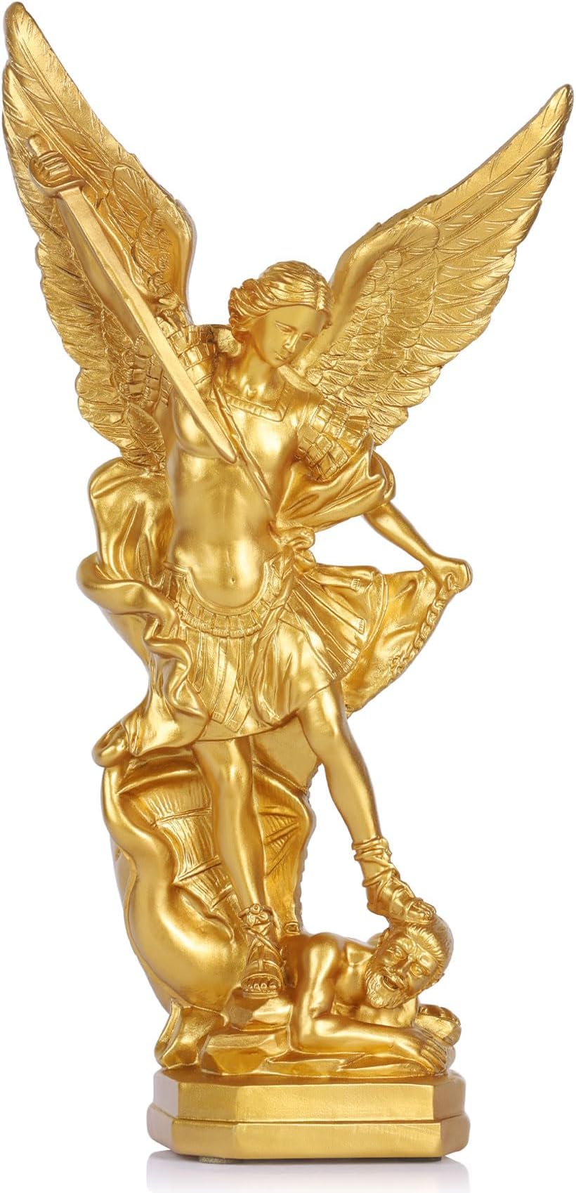 12.5in Gold San Miguel Arcangel Statue, St Michael Statue in Resin, Religion St Michael The Archangel victoriously Over Satan Collection Figurines, Suitable for Collection or Decor