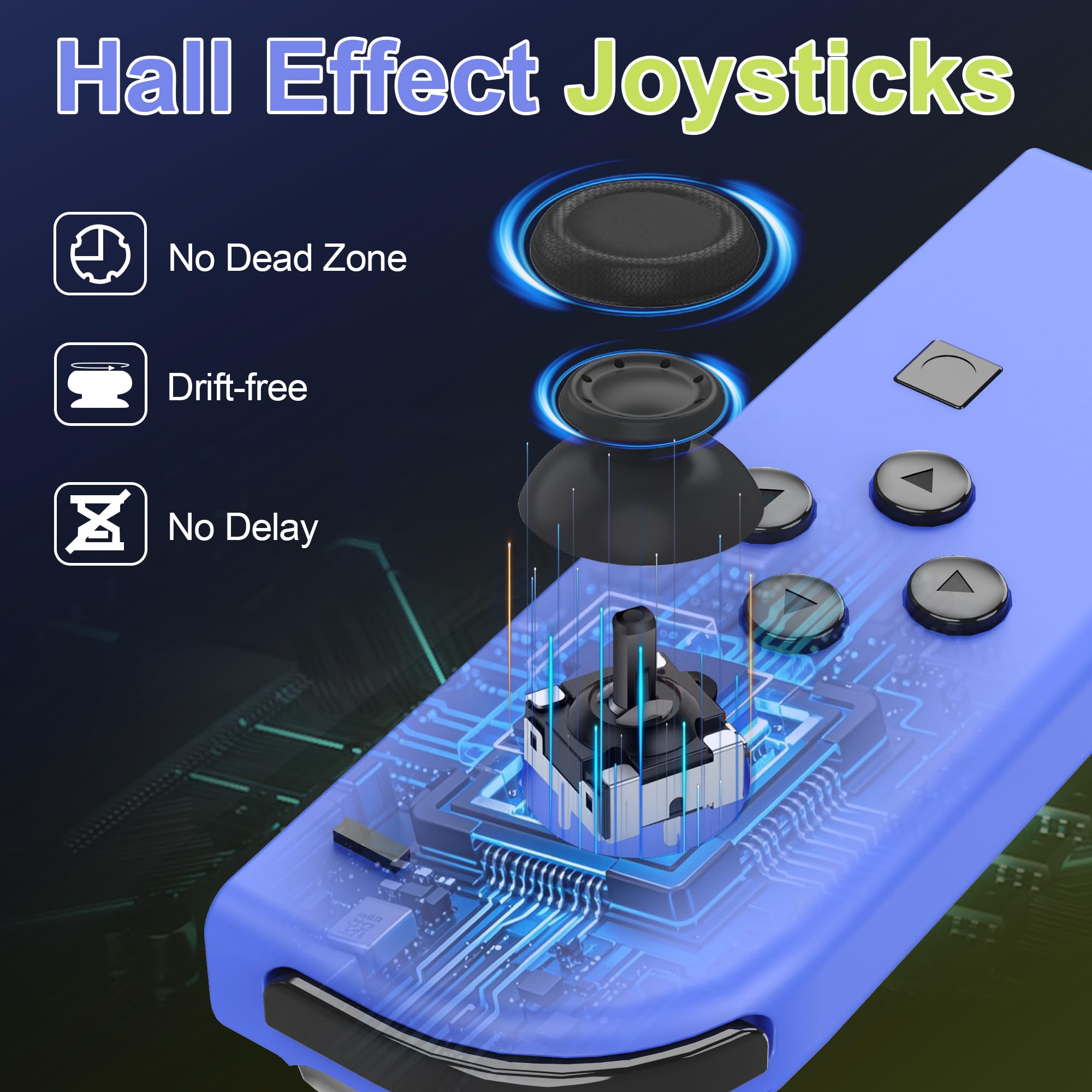 FAREMOCI Switch Controllers,Wireless Joy Remote cons with Hall Effect Joystick No Drift Controles Compatible with Switch 1 OLED Lite,HD Rumble Gyro Motion,Wake Up,No NFC,Blue Yellow — view 2