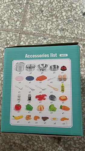 Miniatura 11 de Juego de accesorios de cocina para niños, juego de 38 piezas de ollas de acero inoxidable para niños, utensilios de cocina de juguete, platos de
