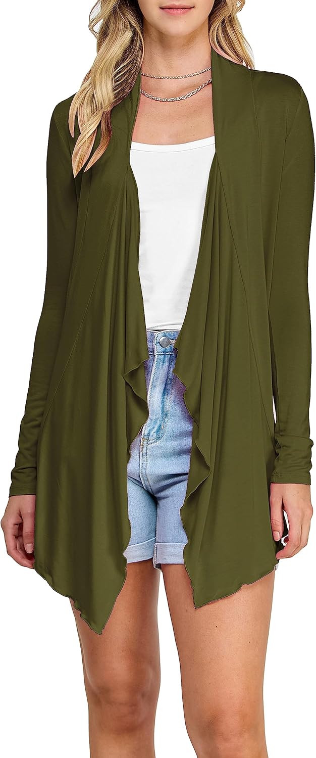 Lock and Love Women's Drape Front Open Cardigan Long Sleeve Irregular Hem S-5XL Plus Size - Image 3