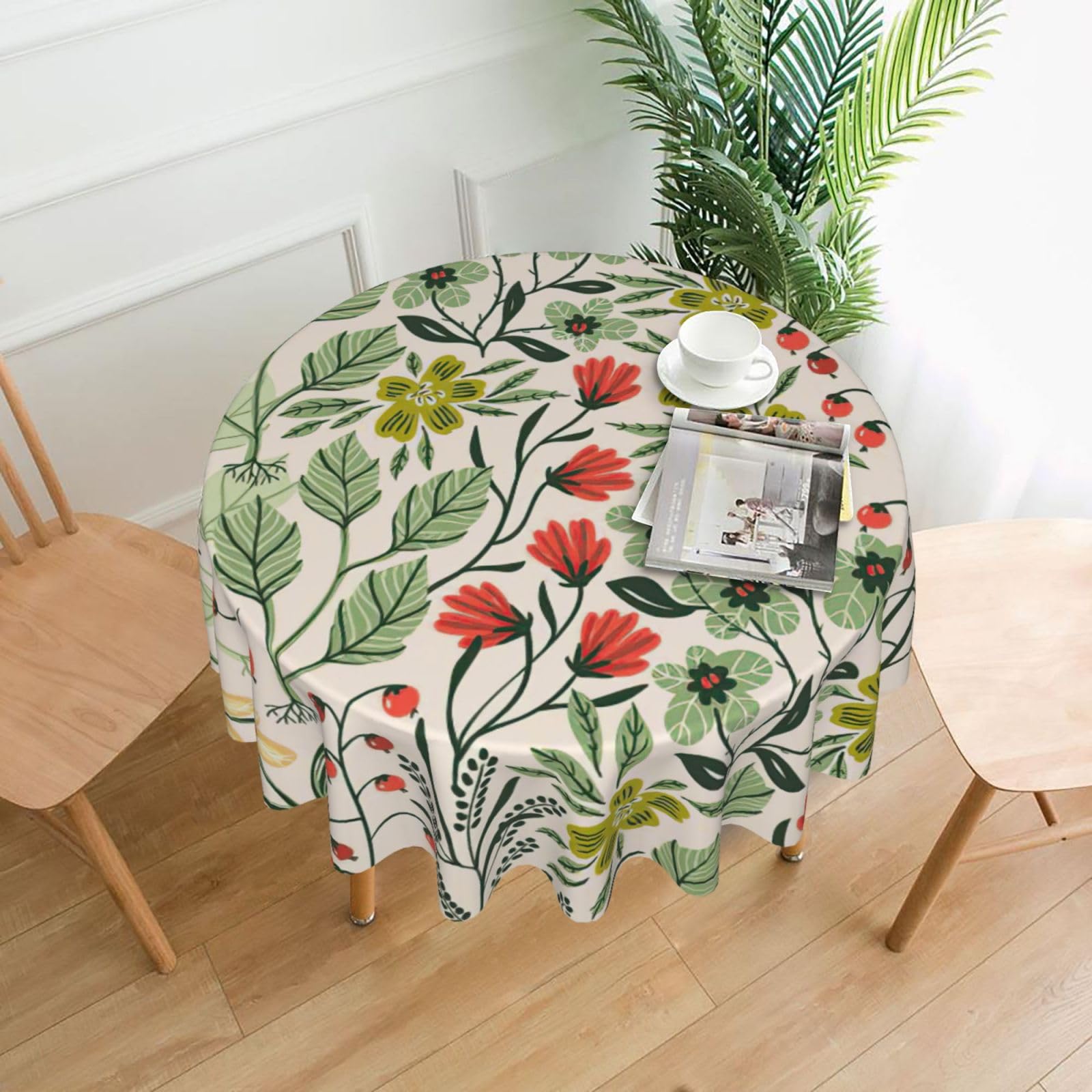 Zcmkjlg Beautiful Flowers Print Quick Ship Round Tablecloth 60in Polyester Washable Cover for Dining Room