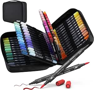 80 Farben Filzstifte Set – Pinselstifte und Fineliner,Malstifte für Malbücher Erwachsene,Nicht Durchblutende Filzstifte mit Dicken & Dünnen Spitzen für Anime-Zeichnungen,Bullet Journal, Kalligraphie