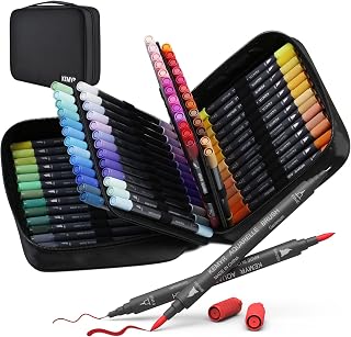 KEMYR 80 Colour Dual Tip Fine & Brush Colouring Pens,Markers for Adult Colouring Books,Water-Based No Bleeding Colouring Pens for Adults Drawing,Sketching,Bullet Journal,Writing Lettering