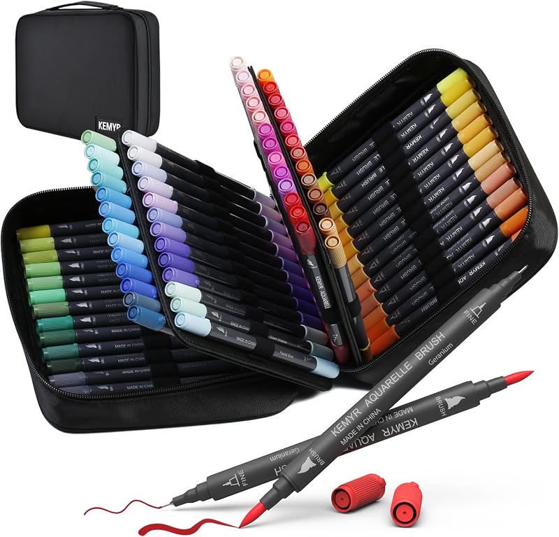 KEMYR 80 color dual tip water-based marker set with storage bag