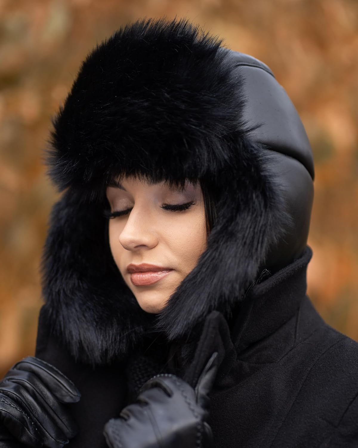 Futrzane Leather Trapper Hat - Ladies Russian Hats with Ear Flaps - Warm Ushanka