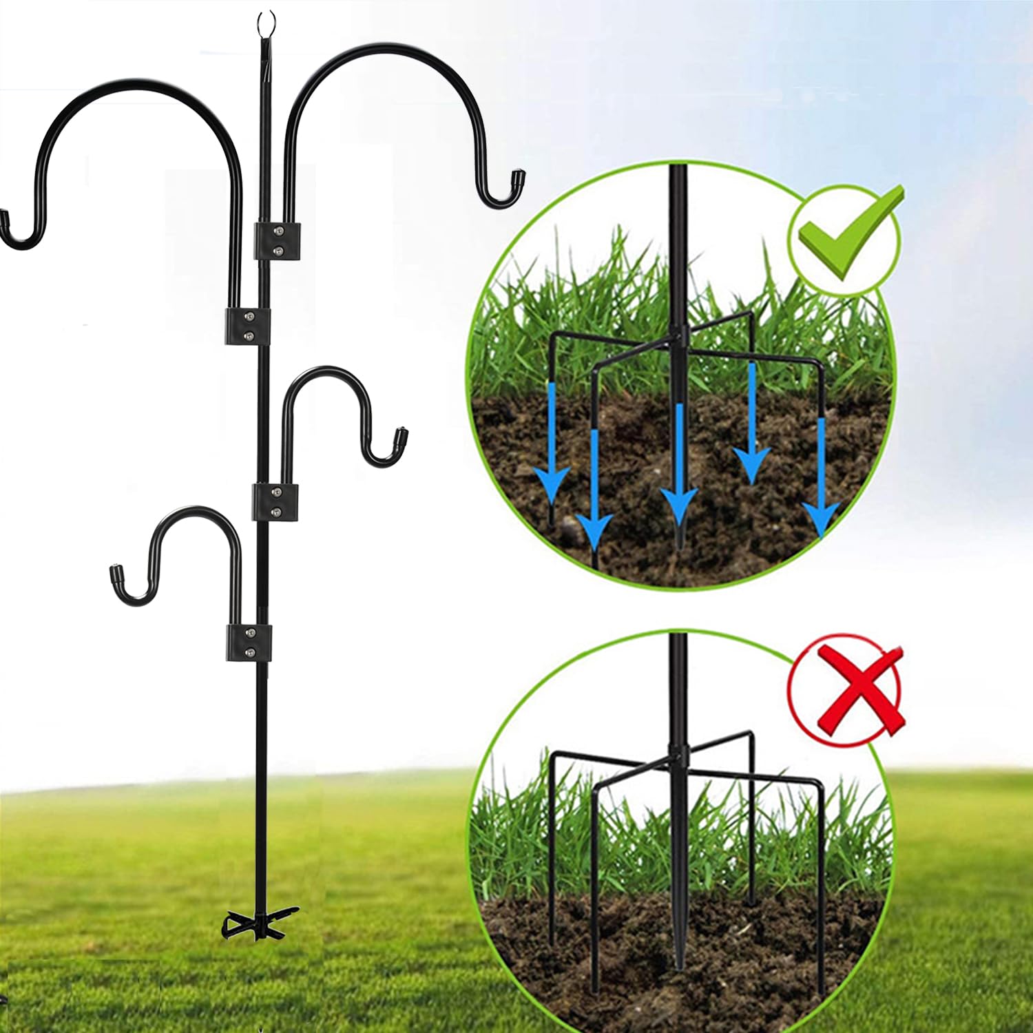 Haczyk pasterski, 274 cm, pogrubiona rurka, Heavy Duty Metal Bird Feeder Pole Stand