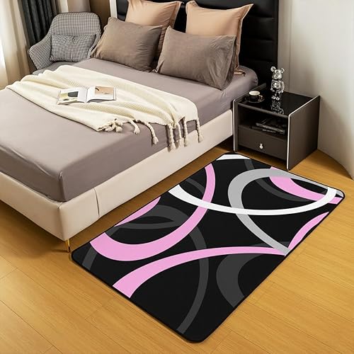 Miniatura 5 de Feelyou Alfombra geométrica de color rosa, blanco y negro, 5 x 7 pulgadas, retro, círculos, remolinos, para sala de estar, para niños y niñas,