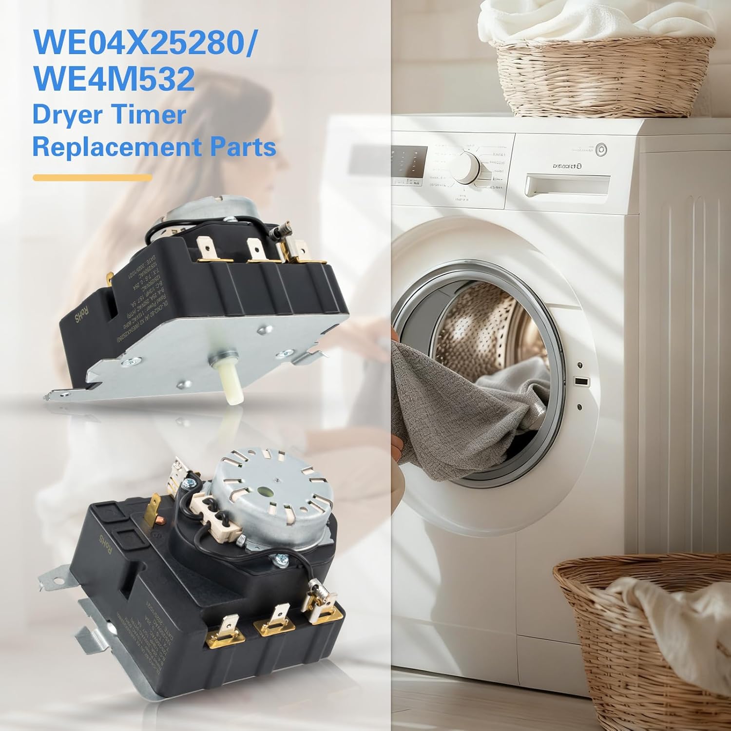 WE04X25280 Dryer Timer Replacement for GE & Hotpoint Electric/Gas Dryers, OEM Timer Switch Control Compatible with TMD1EM35, 234D2377P005, Replaces 4467035, AP6032628