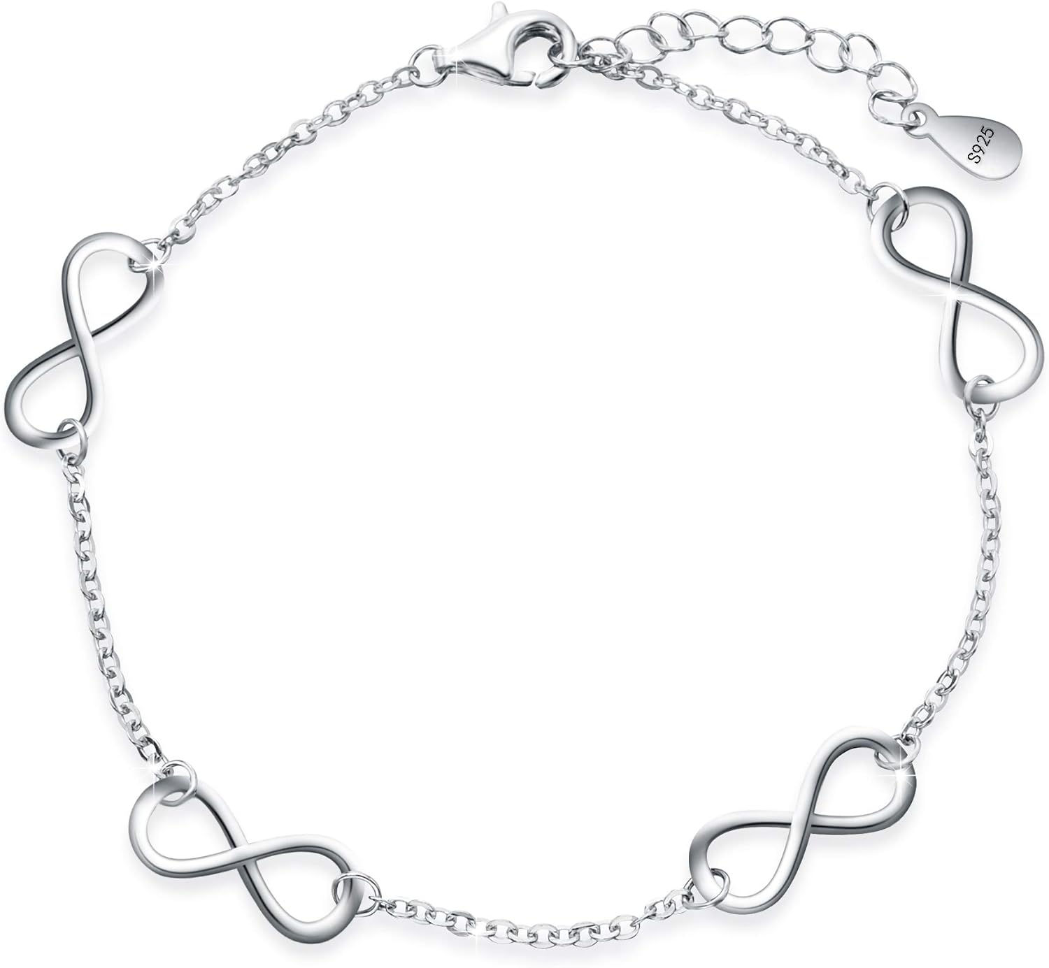 EVER FAITH Women's 925 Sterling Silver Elegant Figure 8 Infinity Adjustable Link Bracelet Hand Chain