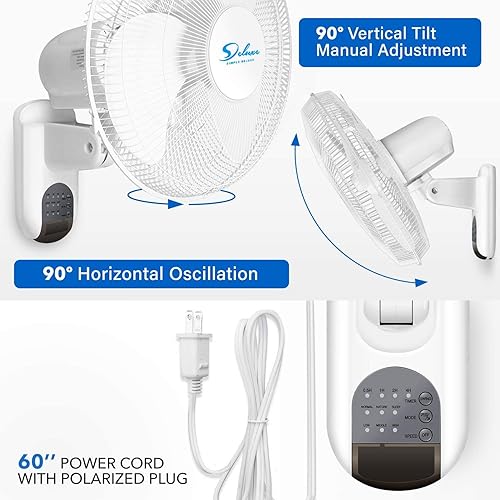 Miniatura 4 de HealSmart Ventilador oscilante digital de montaje en pared de 16 pulgadas