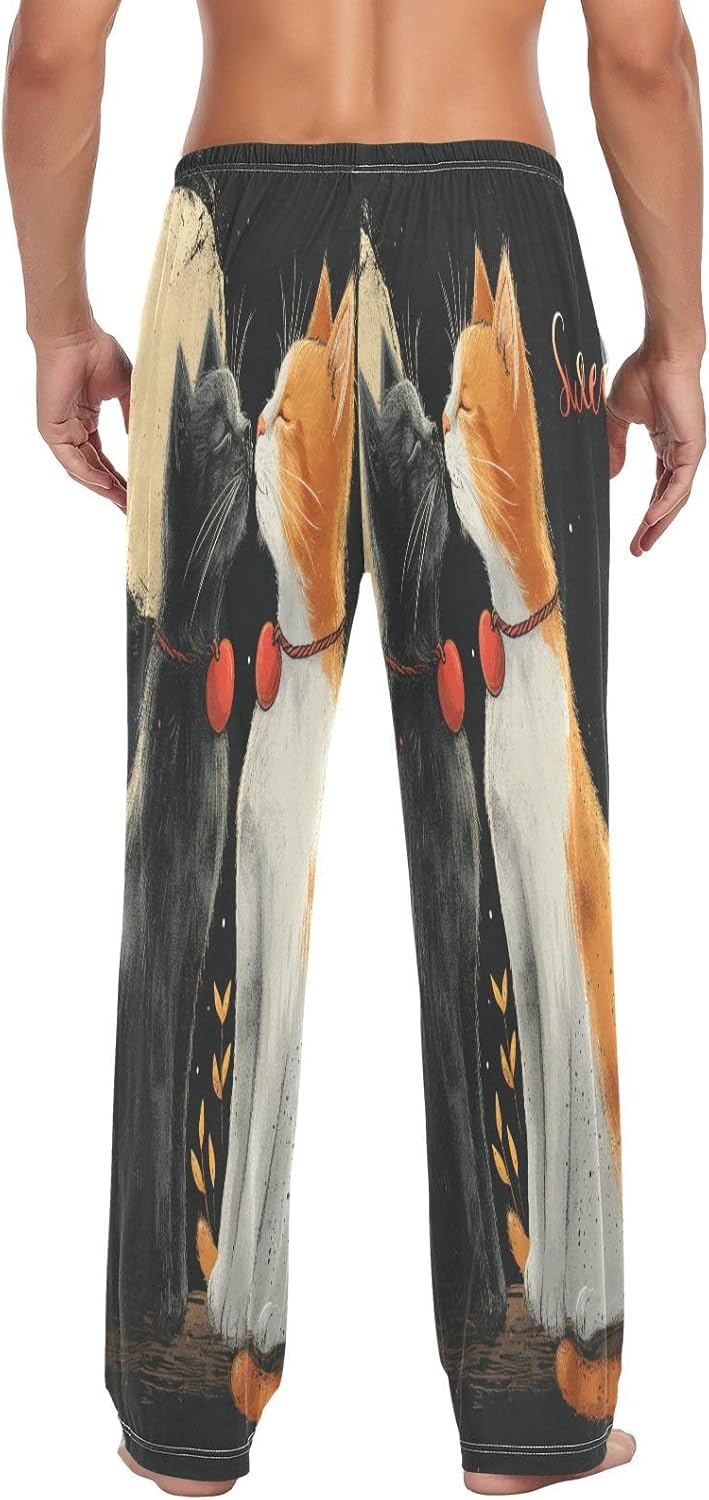 ALAZA Cat Valentine Men's Pajama Pants Men Cotton Pajama Bottoms with Pockets, S