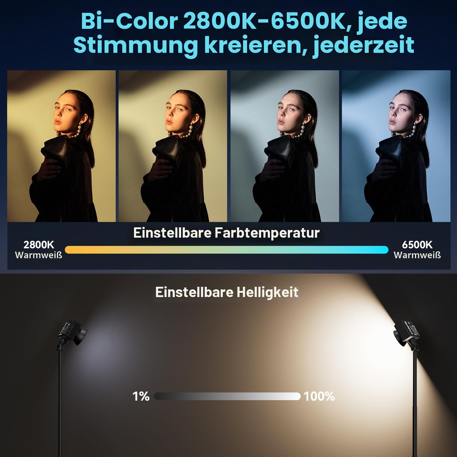 SIRUI C60X 60W LED Tragbares Fotolicht Videolicht Ultra-Leise (24.9dB), 0.53KG Kompakt, 2H Schnellladung, 13.000 Lux, Bluetooth-Steuerung für Studio/Outdoor-Videobeleuchtung