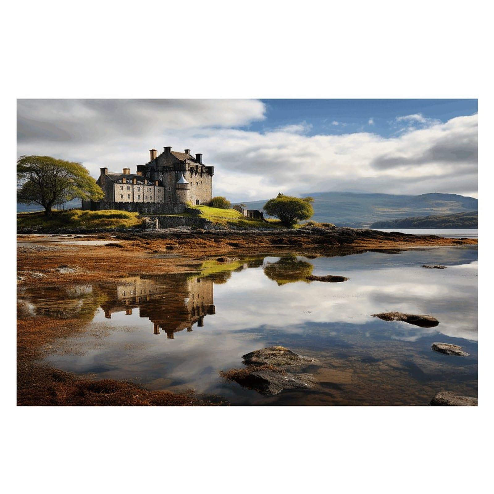 Scotland Castle Water Lake Scottish Placemats Non-Slip Heat Resistant Table Mats Flax Washable Cloth Place Mats Easy to Clean Premium Placemat for Kitchen Dining Table Decor Party Outdoor