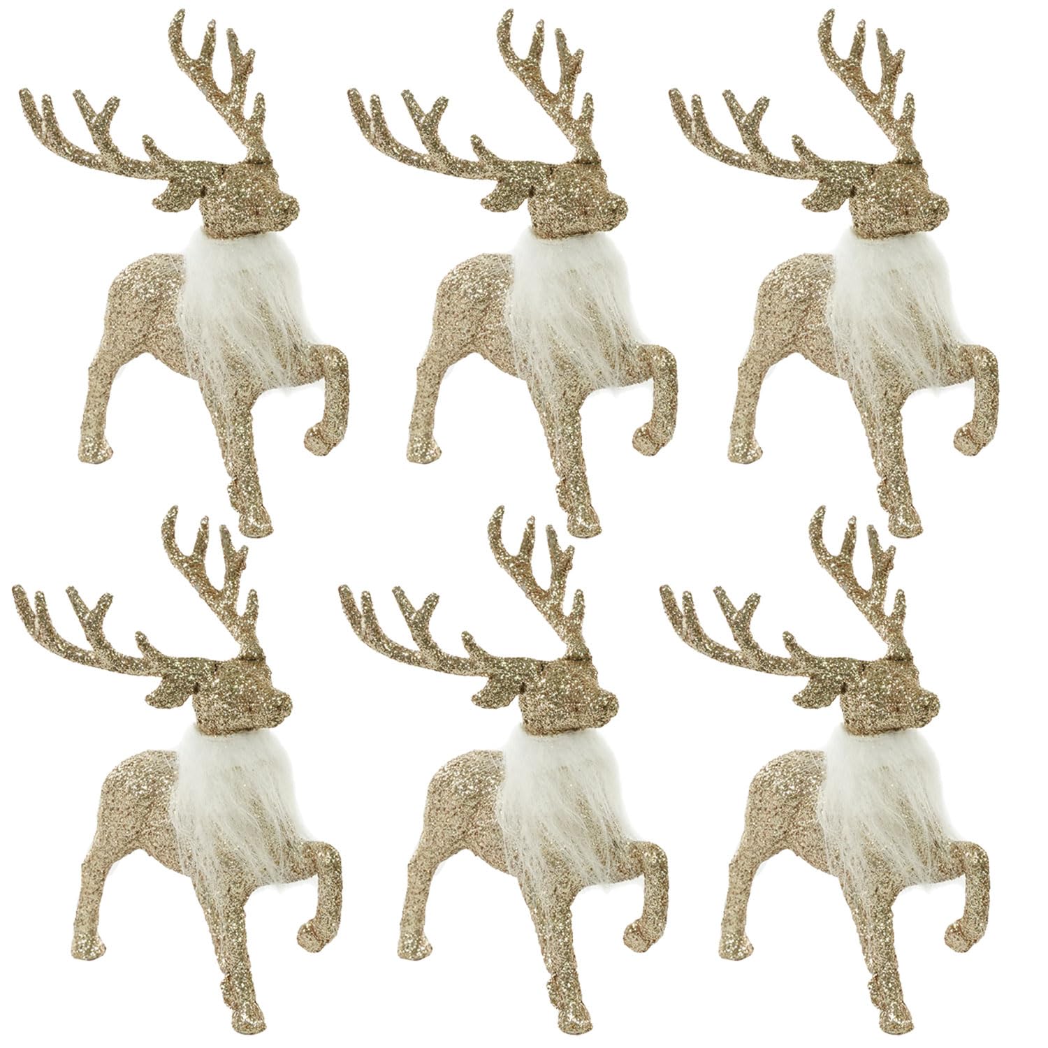Photo 1 of **SILVER**GEDLIRE Christmas Reindeer Figurine Decorations 6 Pcs, 3.9” x 5” Small Holiday Standing Deer Statues, Glitter Gold Christmas Tree Hanging Elk Ornaments for Dinner Tabletop Centerpiece Home Decor