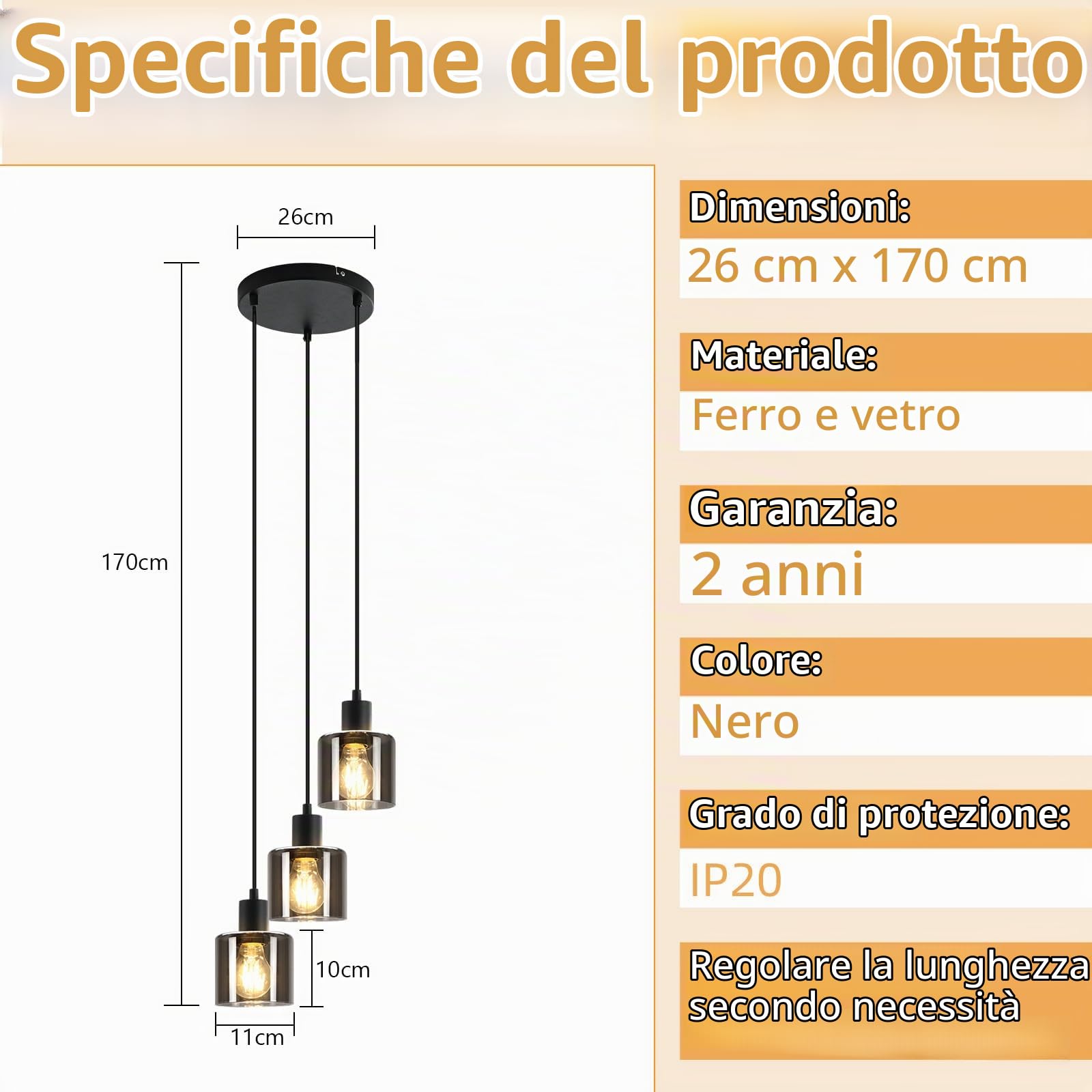 ZMH Lampada da tavolo a sospensione - Lampada da tavolo industriale | regolabile in altezza E27 3 fiamme vintage per ufficio hotel (senza lampadine)