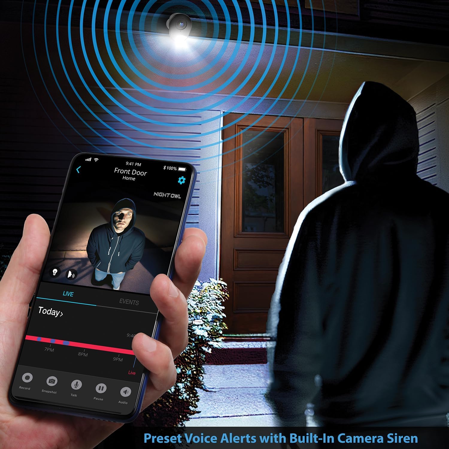 Night Owl Plug-in AC Powered Wi-Fi 4K HD Indoor/Outdoor Deterrence Camera with 2-Way Audio (1 Camera)