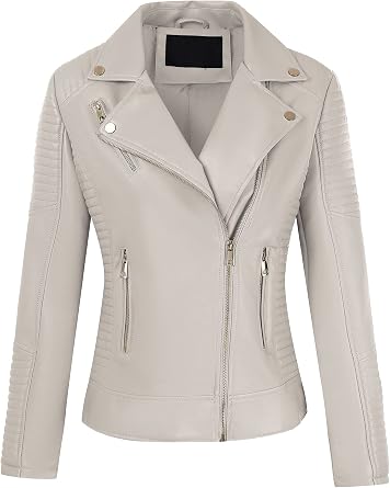 Bellivera Womens Faux Leather Casual Moto Lightweight Jacket | 2026 Spring Fall Trendy Zip Up Outfits Classic Biker Coat with Lapel Collar, Soft Smooth Lining and Zipper Pockets
